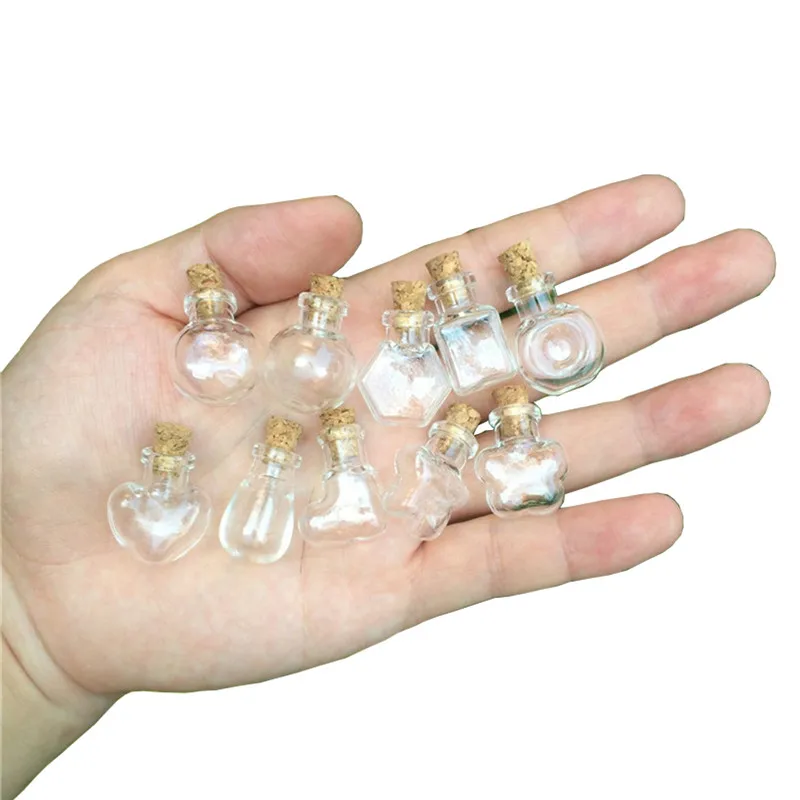 Mini Cute Glass Bottles Necklace Pendants Small Diy Bottles With Cork Diy Wedding Gift Empty Jars Vials 10 Shape Tiny Bottle