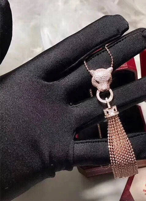 

Designer Fashion Copper Jewelry 3A Cubic Zirconia panther Necklace famous brand rose gold animal head leopard pendant jewelry