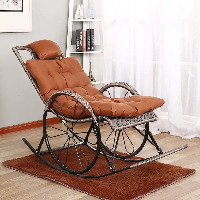 Кресло-качалка, кресло-качалка для балкона, кресло для взрослых, упаковка для обеда, отдых, стул для пожилых с подушкой+ ковер - Цвет: 3