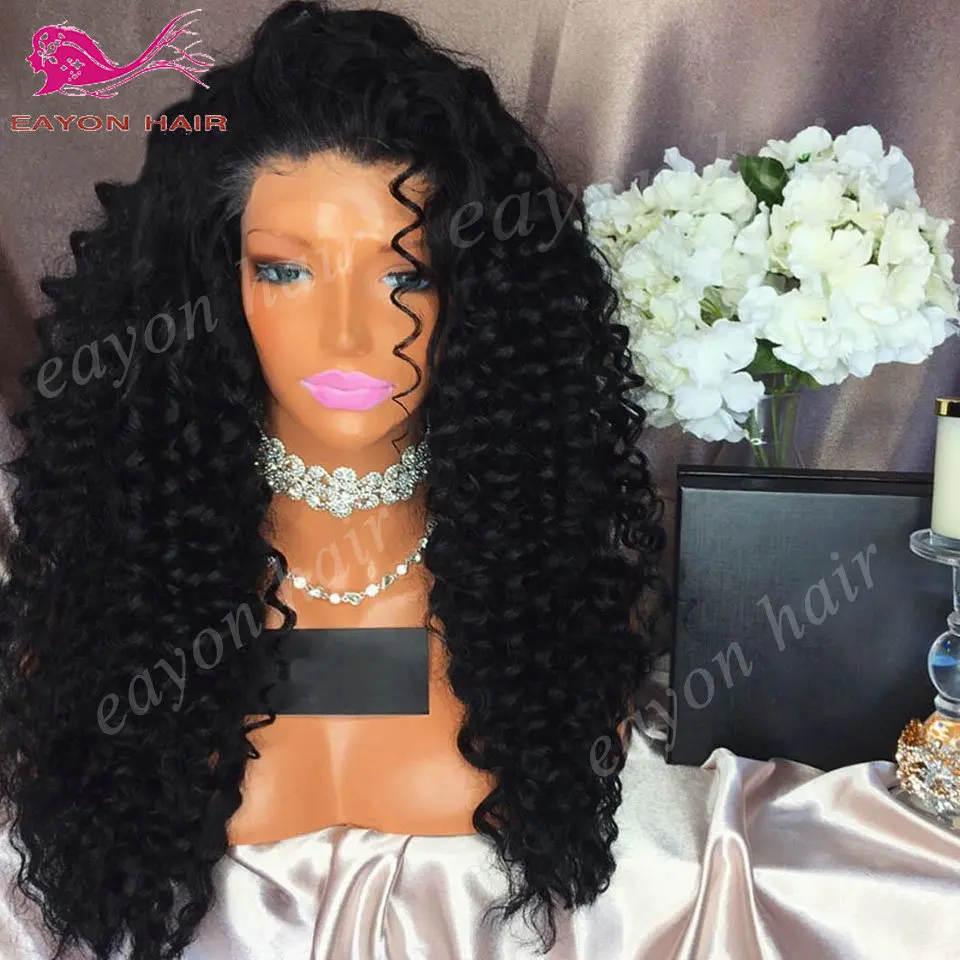 

200% Density Synthetic Black Color Wigs Kinky Curly Synthetic Lace Front Wig Glueless Cheap Heat Resistant Female Curly Hair Wig