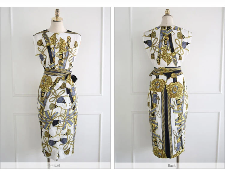 H Han Queen OL Summer Vintage Pencil Bodycon Dress Women New Printed Sheath Dresses Retro Bow Bandage Slim Casual Vestidos