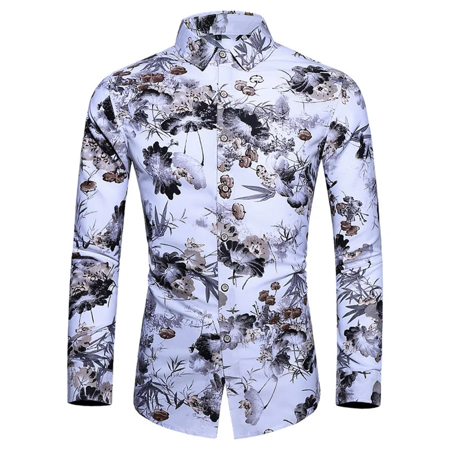 2019 men's casual cycling jersey retro Hawaiian style printed long-sleeved shirt comfortable riding sports shirt 40J15 (18)