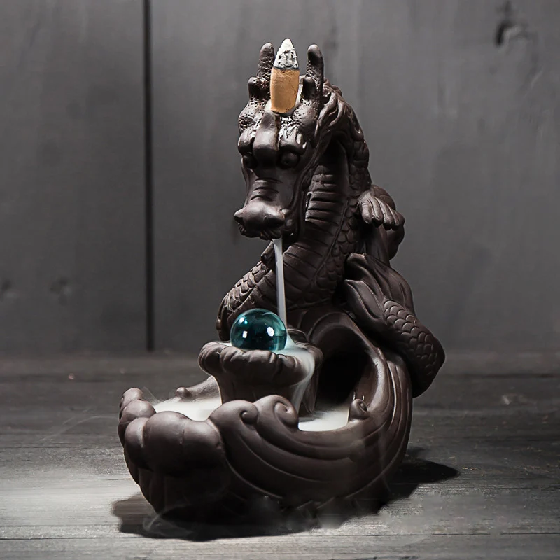 Backflow Incense Burner Dragon With Crystal Ball + 20Pcs Incense Cones Ceramic Creative Incense Holder Censer Dropshipping