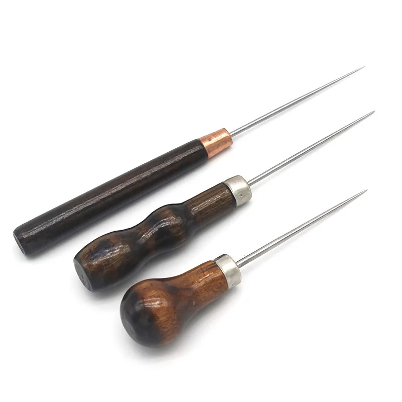 

1Set Sewing Tools Wooden Handle DIY Leather Tent Sewing Awl Pin Punch Hole Repair Tool Hand Stitcher Leathercraft Needle