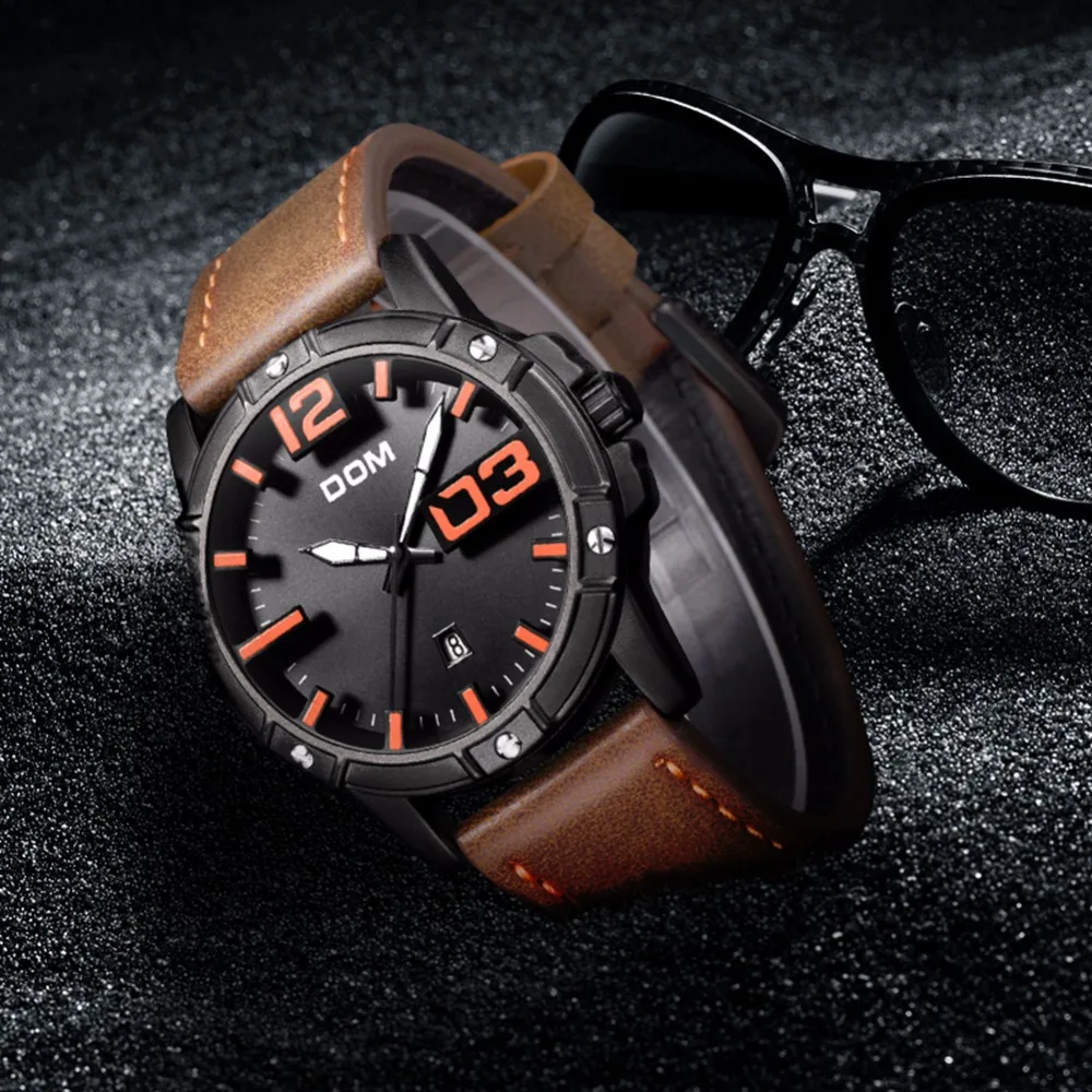 

Relogio Masculino Mens Watches Top Brand Luxury Leather Strap Waterproof Sport Men Quartz Watch Military Male Clock DOM 2018