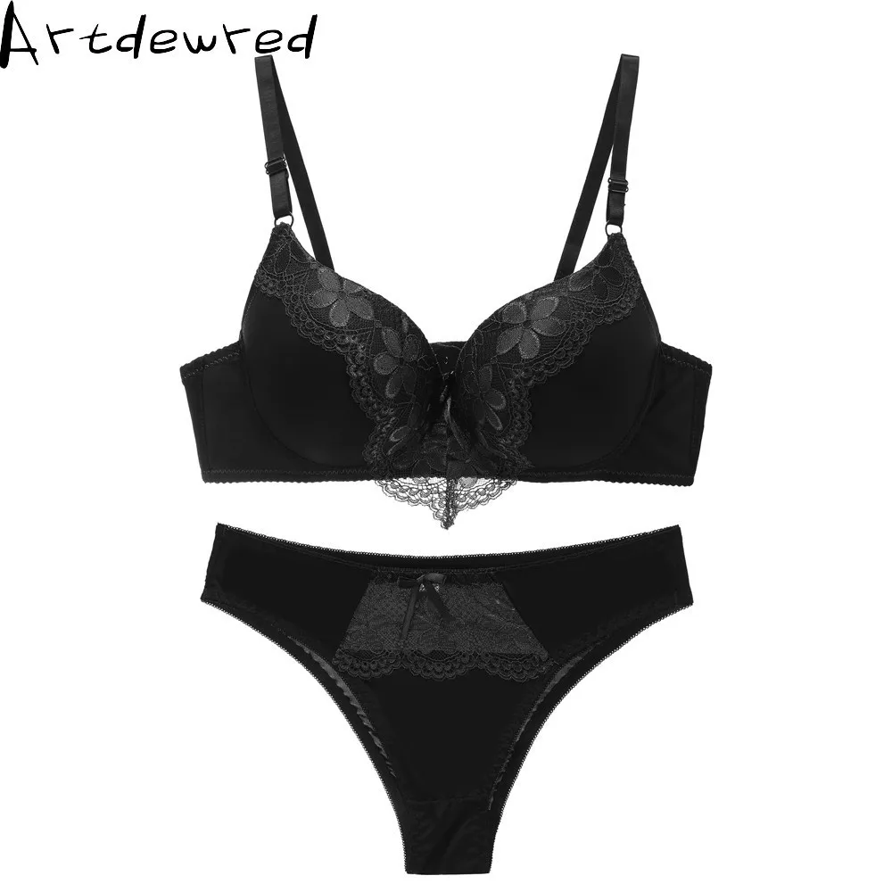 cheap bra and panty sets Luxury New Women Lace Push Up Bra Set Sexy Briefs Sets 3/4 Female Underwear Set Sexy Lingerie Plus size Bra Sets Lingerie Sets sexy underwear sets Bra & Brief Sets