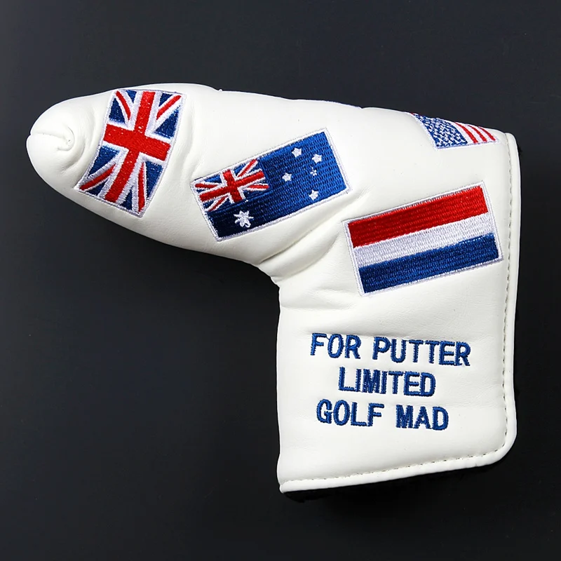 

Golf Putter Headcover Limited Golf Mad Flag Embroidery Putters Head Cover PU Protect Covers White color