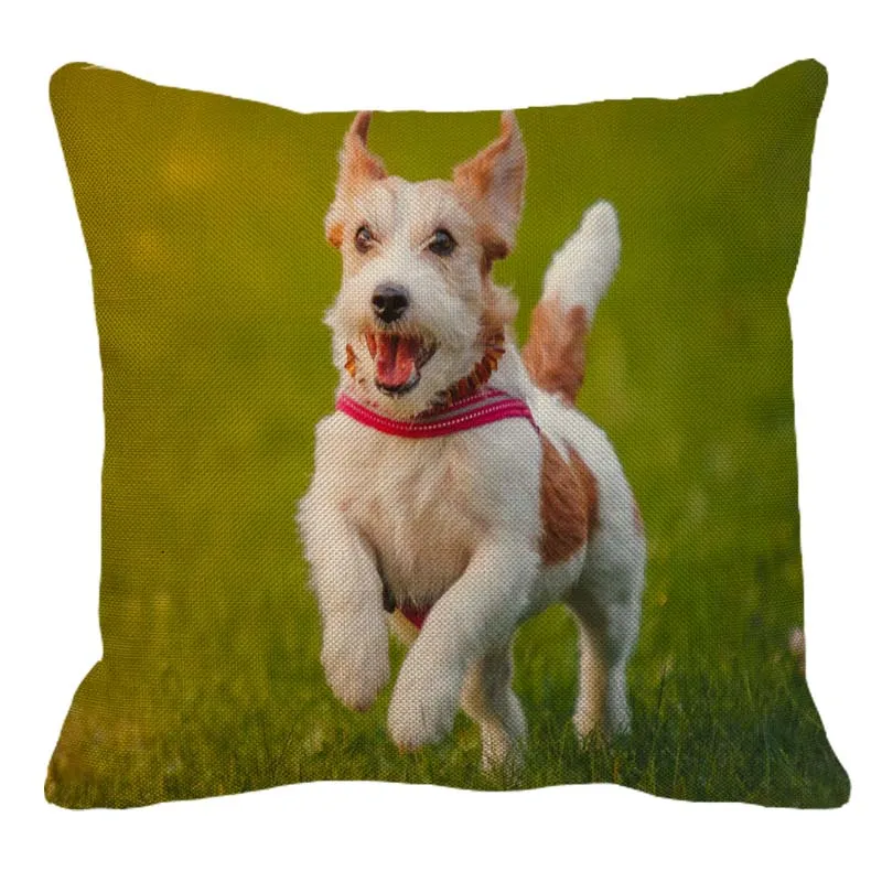 

XUNYU Cute Jack Russell Terrier Pattern Linen Pillow Case Home Sofa Square Pillow Cover Dog Cushion Cover 45X45cm AC108