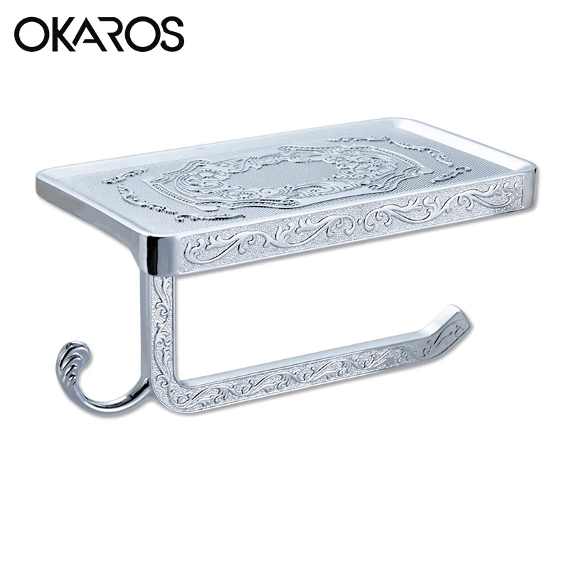 

OKAROS Vintage Toilet Paper Holder With Phone Shelf Towel Roll Rack Phone Shelf With Hooks Wall Mounted Toilet Paper G20