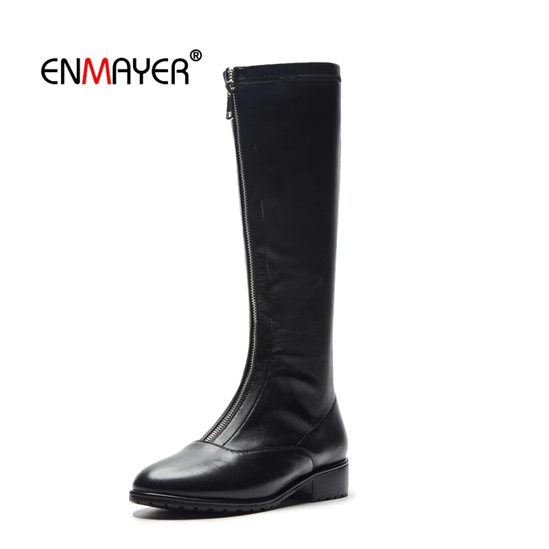 

ENMAYER Woman Over The Knee High boots Winter Causal Round toe Slip on Stretch thigh High boots Thick heels Black Lace up CR1802
