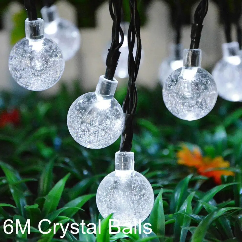 Фея солнечного света строки светодиодный шарики во всем мире 5/6/7 м для рождественской вечеринки гирлянда открытый сад лампа для веранды декоративные настенные лампы на солнечных батареях - Испускаемый цвет: 6M Crystal Balls