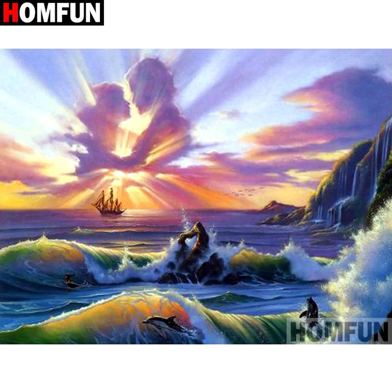 HOMFUN Full Square/Round Drill 5D DIY Diamond Painting &quotSea scenery&quot Embroidery Cross Stitch 3D Home Decor Gift A16856 | Дом и сад