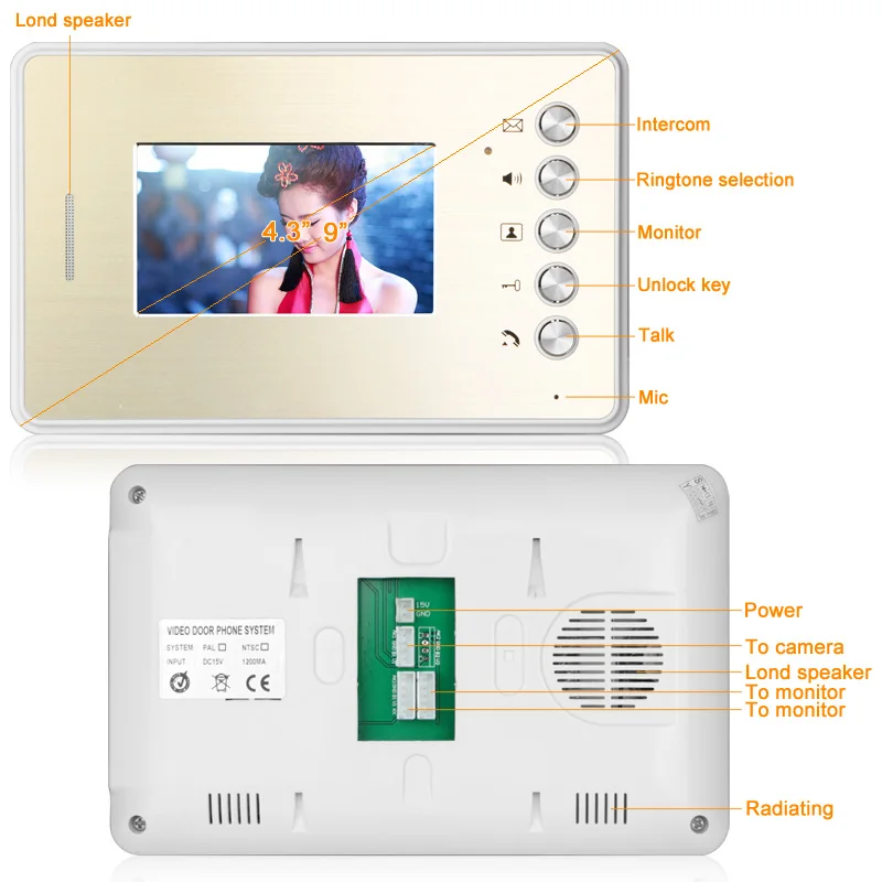 Горный один в один видео телефон двери дверной звонок Домофон комплект 1 камера+ 1 монитор 4," цветной TFT lcd Handfree домофон