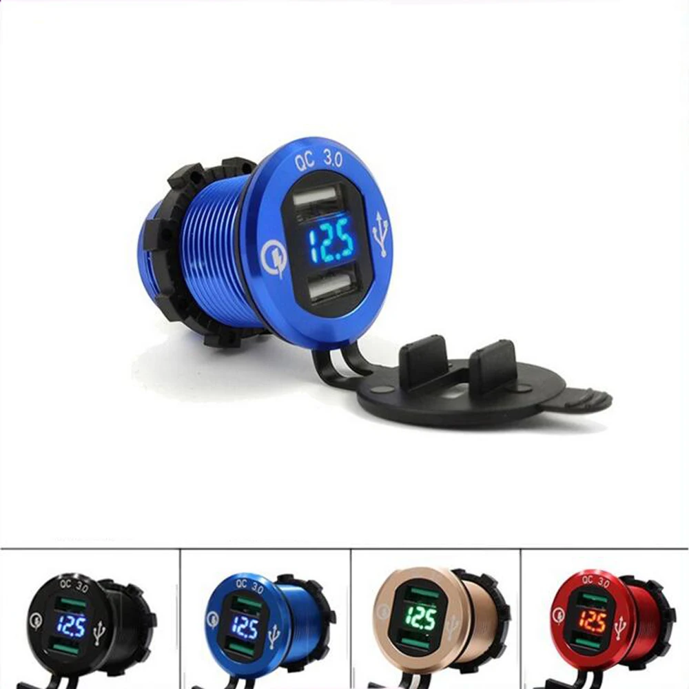 

Dual USB QC 3.0 Fast Charger Socket with Voltmeter Waterproof for Car Motorcycle Boat