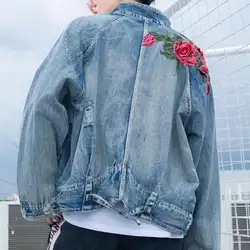 Большие размеры 2019 для мужчин и женщин для влюбленных весна и осень Новая трехмерная Роза вышивка отверстие ретро джинсовая куртка