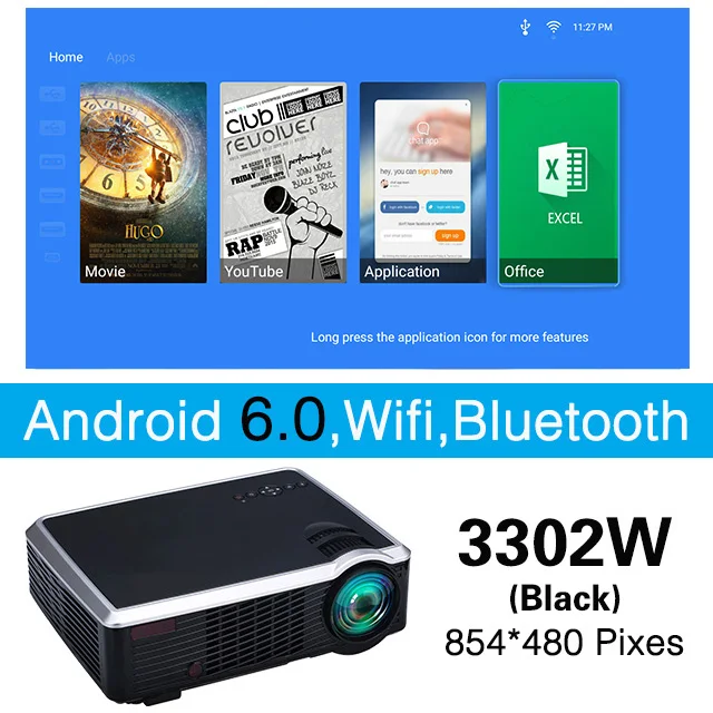 Poner saund 3302 светодиодный проектор дополнительно Android 3500 люмен 3D Поддержка Full HD 1080P HDMI домашний кинотеатр bluetooth-проектор Bluetooth - Цвет: 3302W-Black