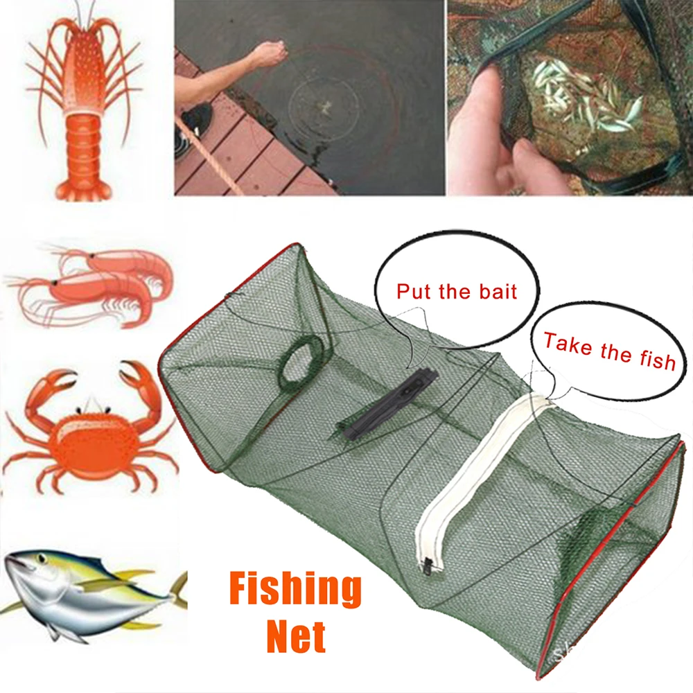 5 Holes Foldable Fishing Trap Net Crab Shrimp Crayfish Lobster Cage Bait F3M8 