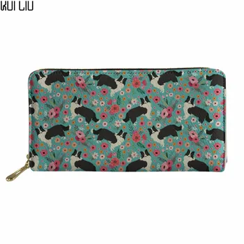 

Customized Women Wallets Cartoon Border Collie Print Ladies Florals Pattern Organizer Wallet for Females Long Leather Purse