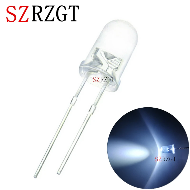 100pcs/lot F5 5mm White Round Water Clear Ultra-Bright LED Light Lamp Emitting Diode | Лампы и освещение