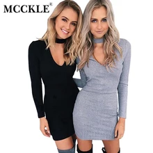 MCCKLE Winter Women Knitting Dress Long Sleeve Sexy Short Pencil Knitted Dress Slim Bodycon Party Vestidos