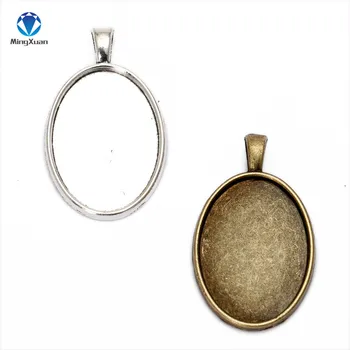 

MINGXUAN 10pcs/lot Antique Bronze Metal Copper 18x25mm Oval Cabochon Settings Jewelry Tray Pendant Bezel Blanks