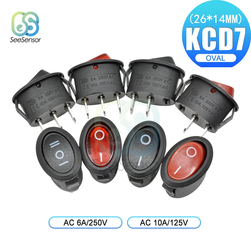 

5pcs KCD7 Rocker Switch ON-OFF 2 Position ON-OFF-ON 3 Position 2Pins 3Pins Electrical Equipment Power Switch 6A 250V/ 10A 125VAC