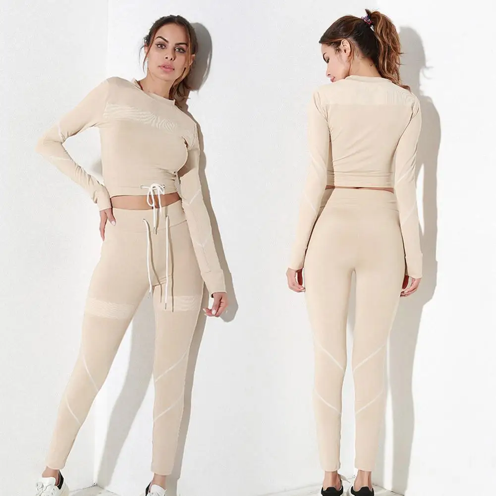 

Khaki Sport Suit Wear Women Gym Clothing Suit Autumn Winter Female Yoga Set Woman Training Sports Fitness Leggings S/M/L S3