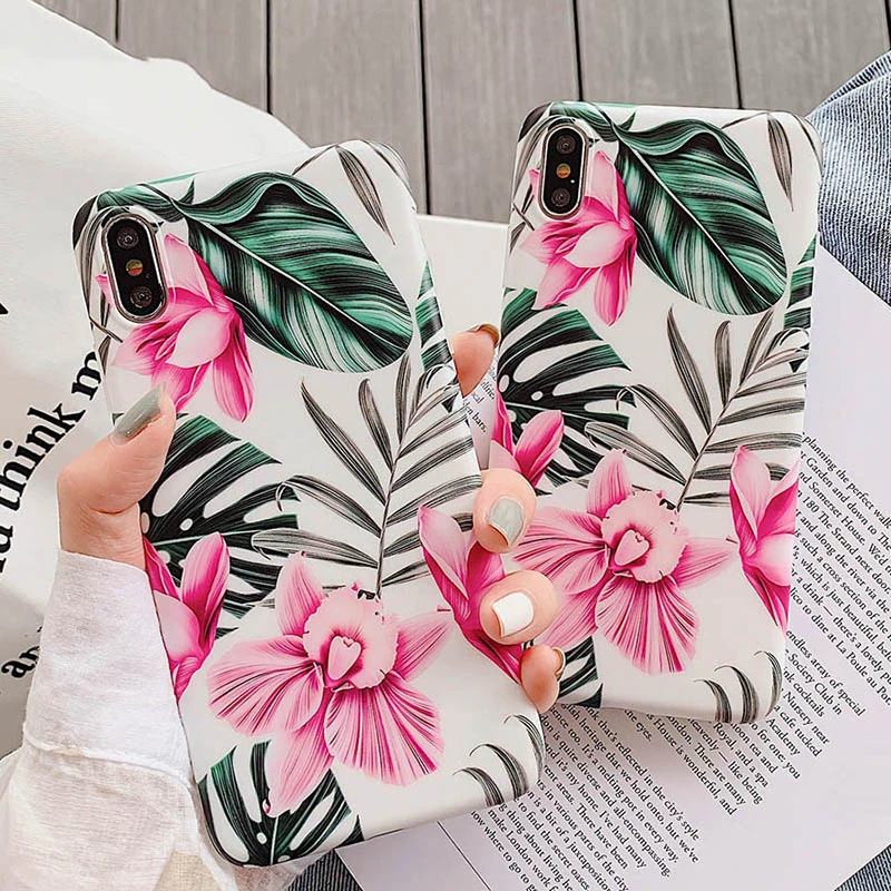 

Flower Leaves Print Phone Case For iPhone 11Pro Max XS Max X Soft Silicone Summer Plants Case For iPhone 11 Pro 6 6S 7 8 Plus XR