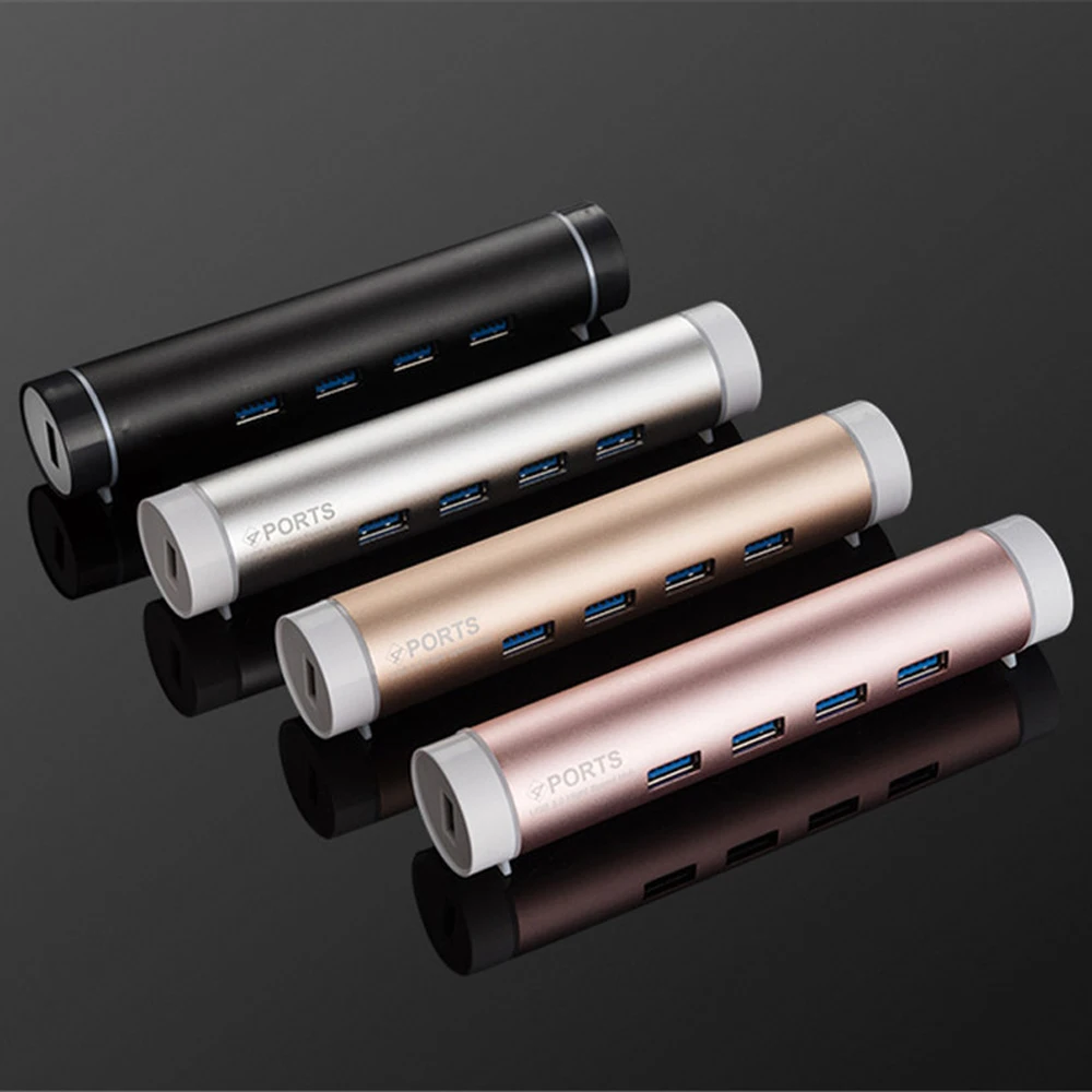 High Speed 4 Ports USB 3.0 HUB Aluminum Alloy Cylinder USB Splitter Extender Converter with 3
