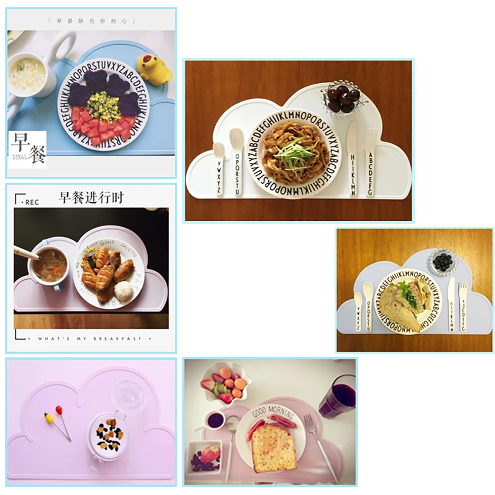 Cute Silicone Placemat FDA Bar Mat Baby Kids Cloud Shaped Plate Mat Table Mat BPA Free Waterproof Set Home Kitchen Pads 47x27cm