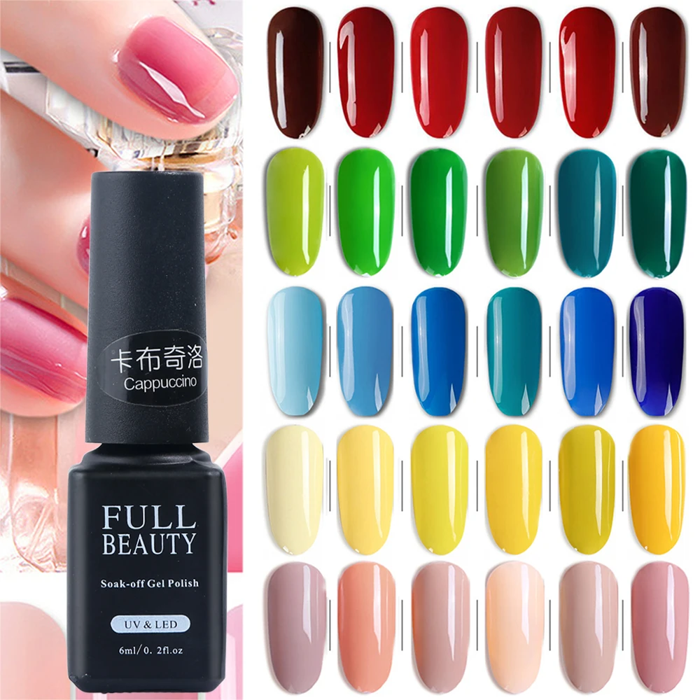 

UV Gel Nail Polish Set 6ML Manicure Color Lacquer Semi Permanent UV LED Gel Nail Art Varnish Top Base Coat Need SA981-1