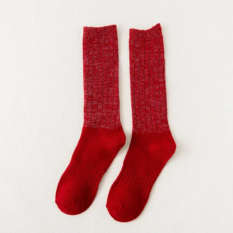 Зимние женские винтажные блестящие шерстяные длинные носки, модные новые женские шелковые теплые гольфы золотого и серебряного цвета - Цвет: red