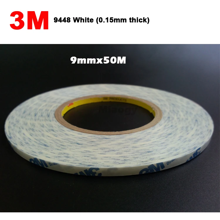 

9mm* 50M 3M 9448A White Double Coated Adhesive for iphone Android Phone Tablet PCB Cable Fasten, Bezel Display Bond