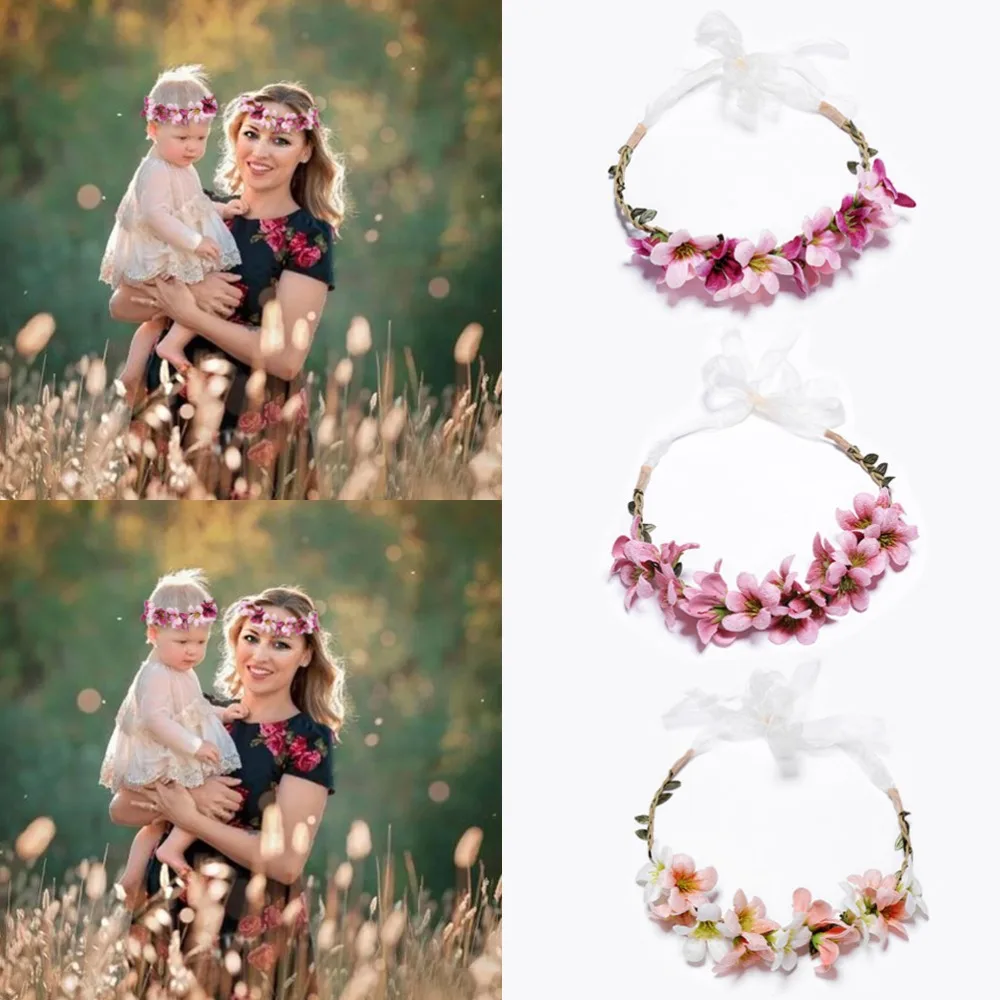 

M MISM 2019 New Floral Wreath Flower Crown Headband Wedding Floral Hair Accessory Hairband Wreath Mommy & Kids Headwear