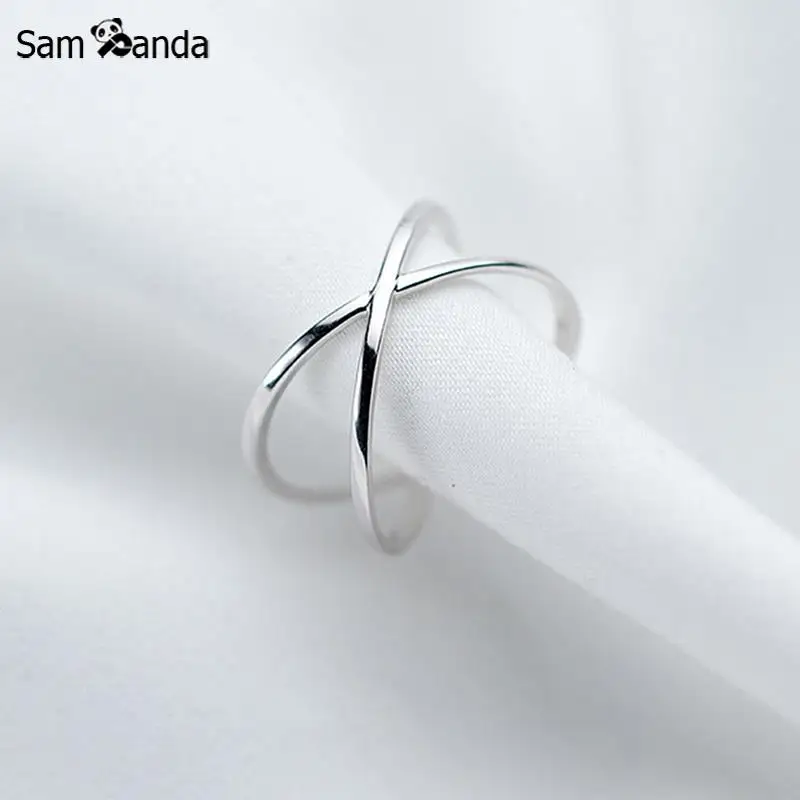 

Real 925 Sterling Silver Simple X Cross Opening Ring Fashion Double Layer For Women Fashion Jewelry Girlfriend & Boyfriend Gifts
