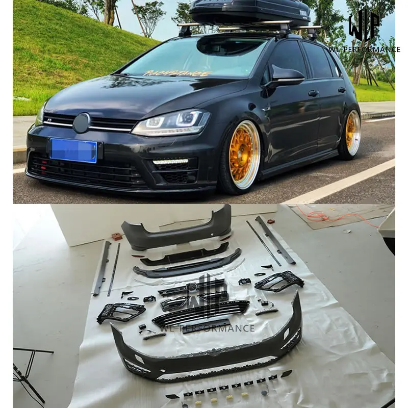 

Golf 7 MK7 Auto Car body kits PP unpainted Front bumper lip Rear bumper Side skirts For VW GOLF7 MK7 R20 Car styling 2014-UP