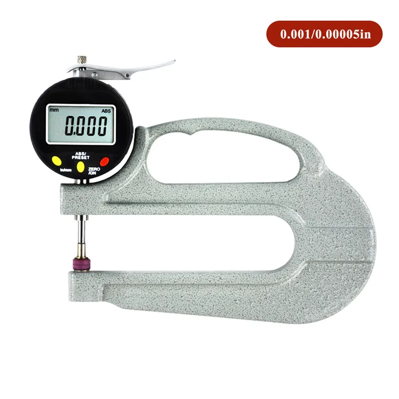 0-10mm Digital Thickness Gauge Electronic Leather Film Paper Plate Thickness Meter Tester 0.001mm Resolution Long Handle Measure