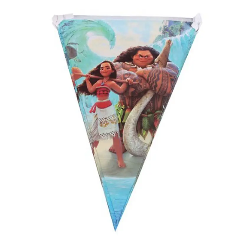 

1set Banners 10pcs small Flags Moana theme Baby Birthday Party Supplies Flags Paper Banners Bunting Kids Birthday Party