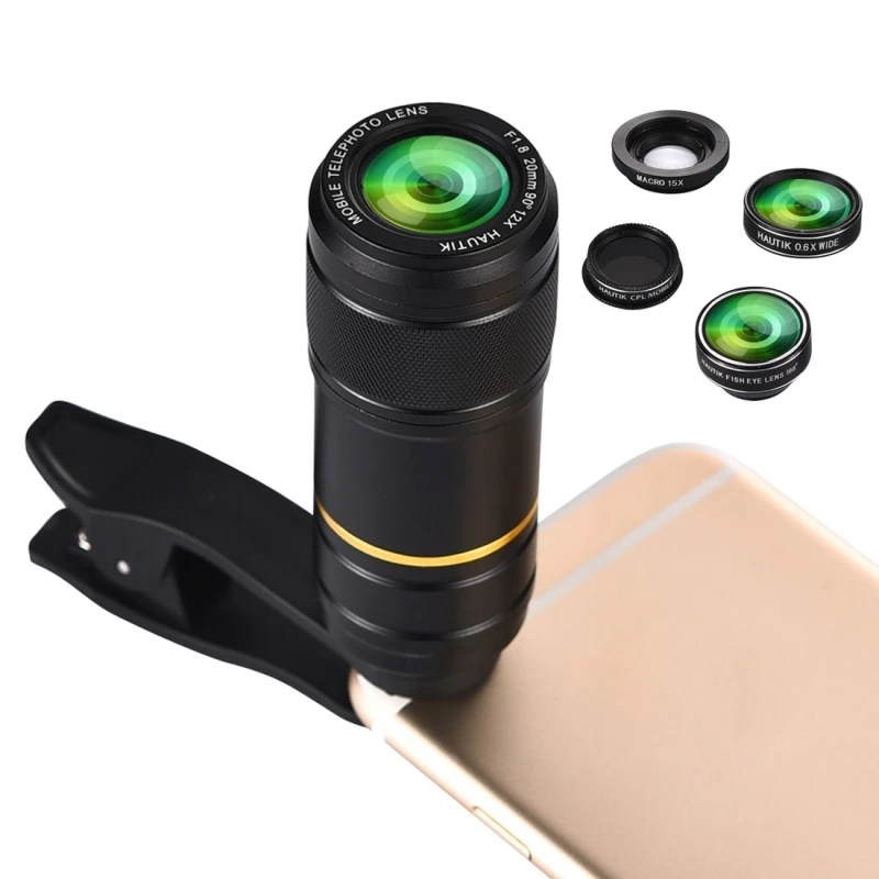 Объектив для телефона Telephoto 12X 20 мм F1.8 15X Марко CPL 0.6X широкоугольный комплект