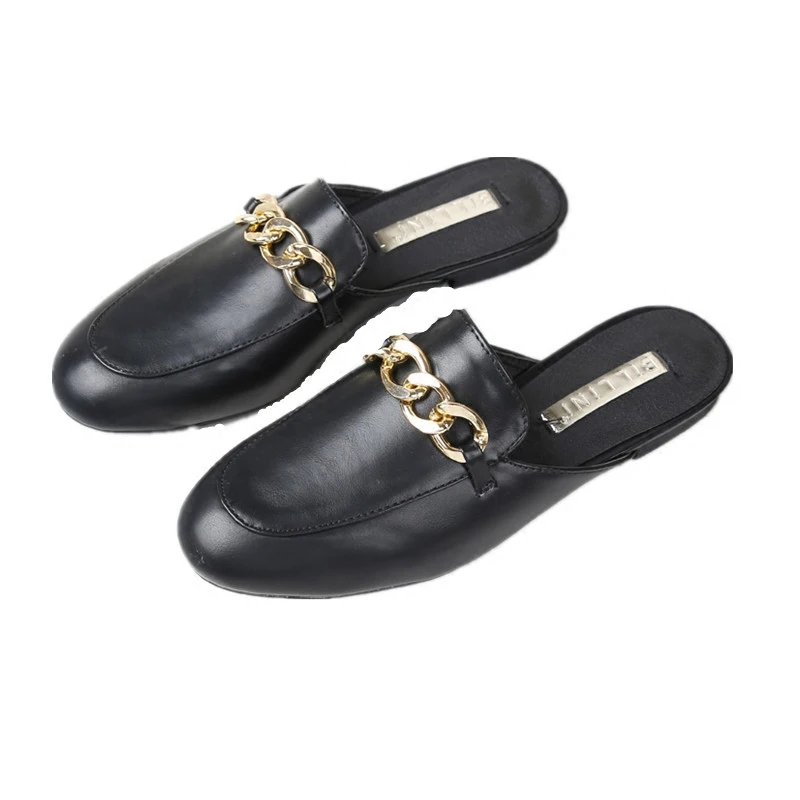 

Women Flat Slippers Slip On Mules Women Casual Loafers Brand Chain British Shoes Platform Sandals Chaussure Big Size 40