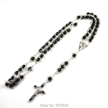 

New style catholic rosary 59 black crystal bead rosary necklace
