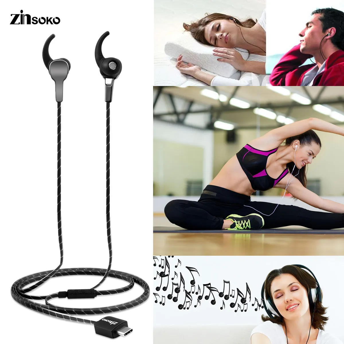 

ZINSOKO Z-C01 Type-c Ceramics Wired music Earphone Sweatproof fashion Long lines Earphone for smartphones tablets and notebooks