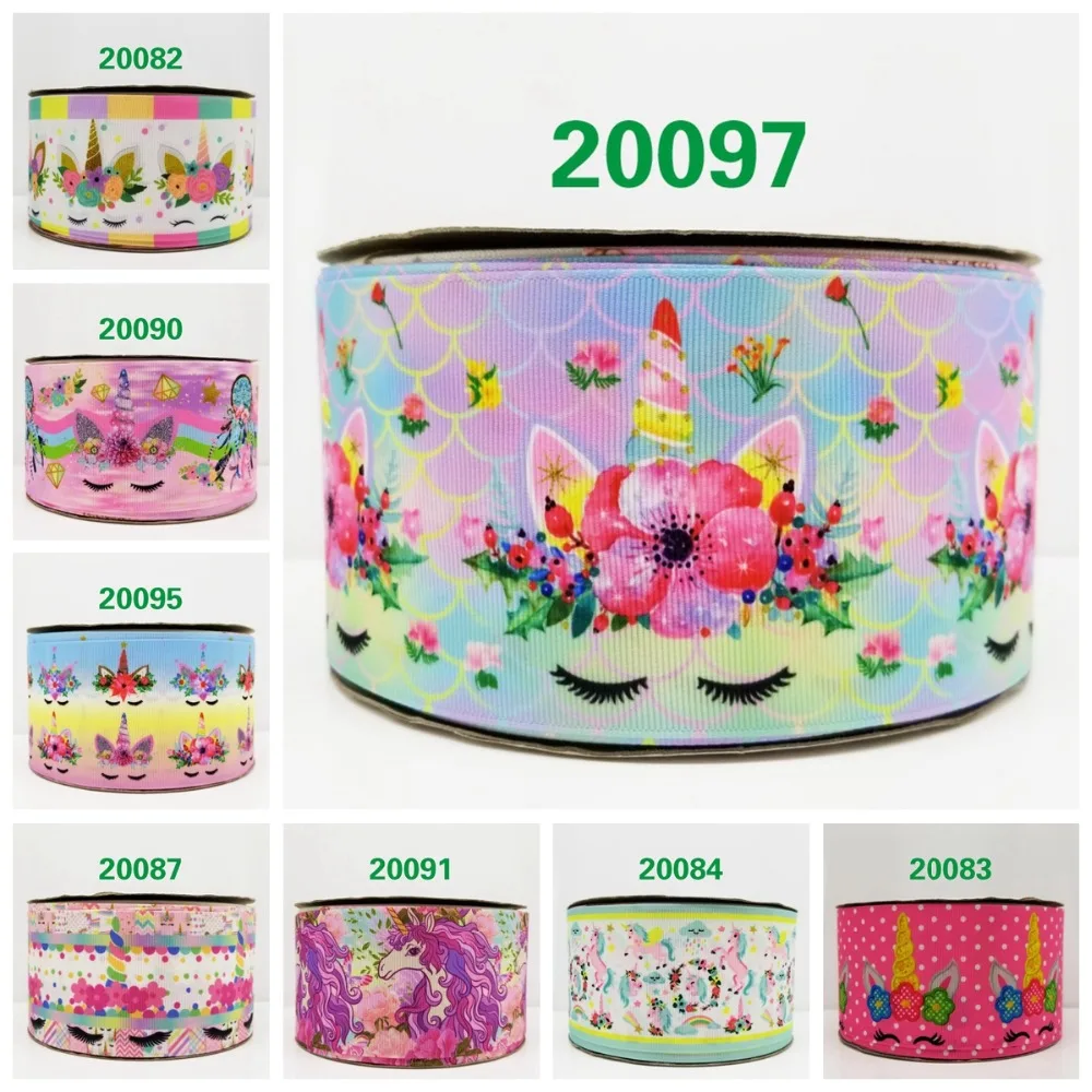 

Free shipping 50 yard cartoon unicorn printed grosgrain ribbon 20097
