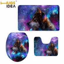 HUGSIDEA красочный волк печатных 3 шт крышка унитаза сиденья стойка для тряпок коврик для ванной комнаты для WC, сиденье для унитаза крышка фланелевый коврик