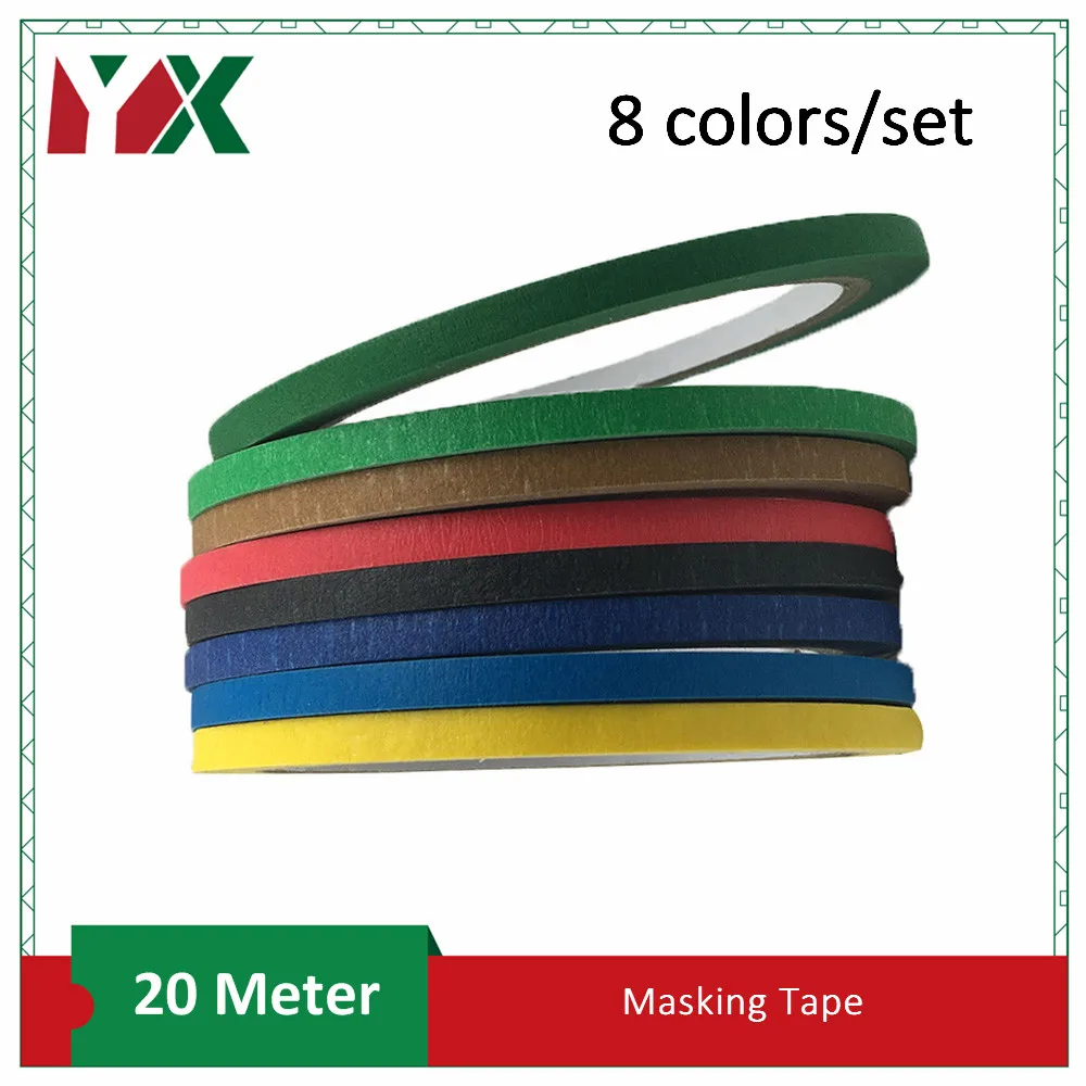 

8 Roll Colored Masking Tape, 5mm Wide Craft Rainbow Masking Tape for Art DIY, Coding and Labeling 8 Colors 20 meterM/roll