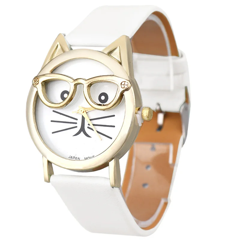 Montres femme женские часы милые очки Кот Женские Аналоговые кварцевые наручные часы с Циферблатом Часы-браслет relojes mujer горячая распродажа