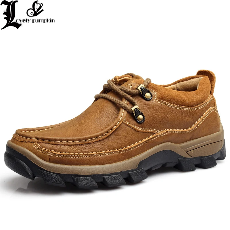 

Genuine Leather Men's Shoes 2017 Autumn Winter Casual Waterproof Work Shoes Outdoor Rubber Shoes Lace-up Oxfords chaussure homme
