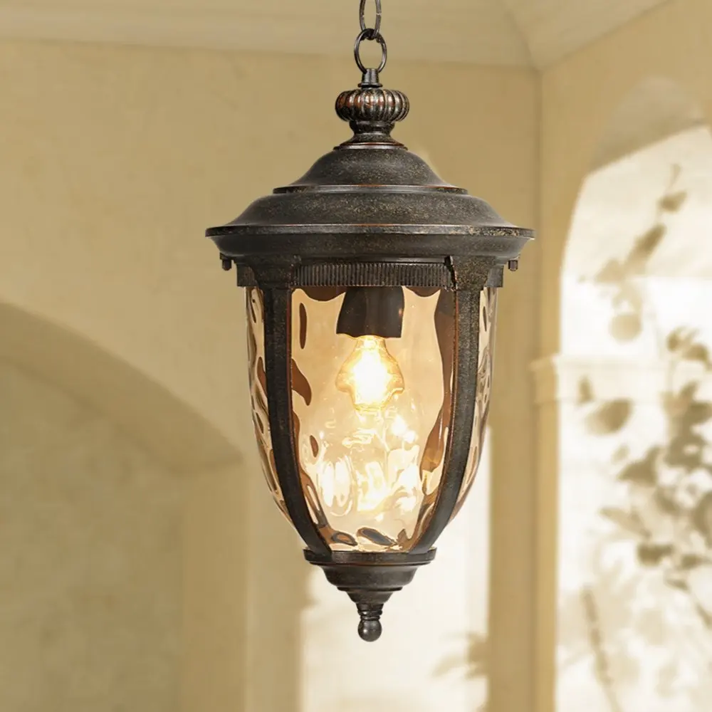 18" High Bronze Outdoor Hanging Light Iron Retro Storm Lantern Foyer