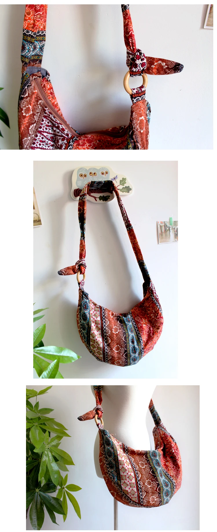 Hippie Crossbody Bag Thai Top Zip Hobo Sling Bag Handmade Hipster Messenger Bag (15)