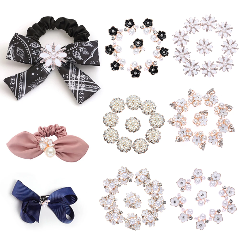 

10Pcs/Set Alloy Crystal Bow Flower Rhinestones Buttons Pearl button Wedding Decoration Diy Sewing Accessories